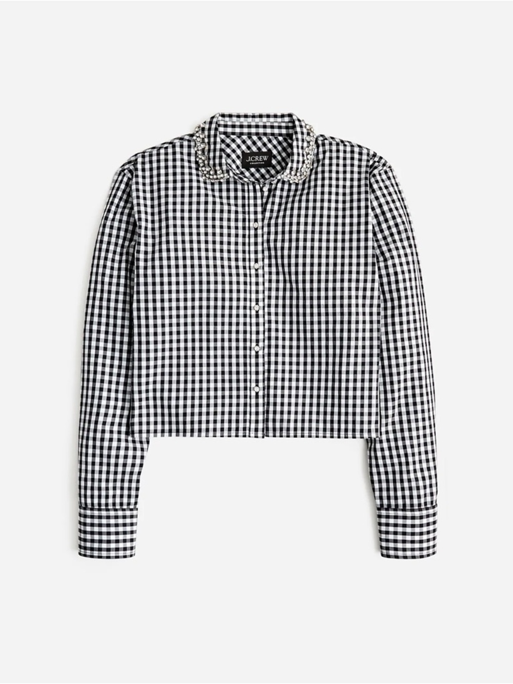 J. Crew Collection Embellished Cropped Gingham Cotton Poplin Button Down